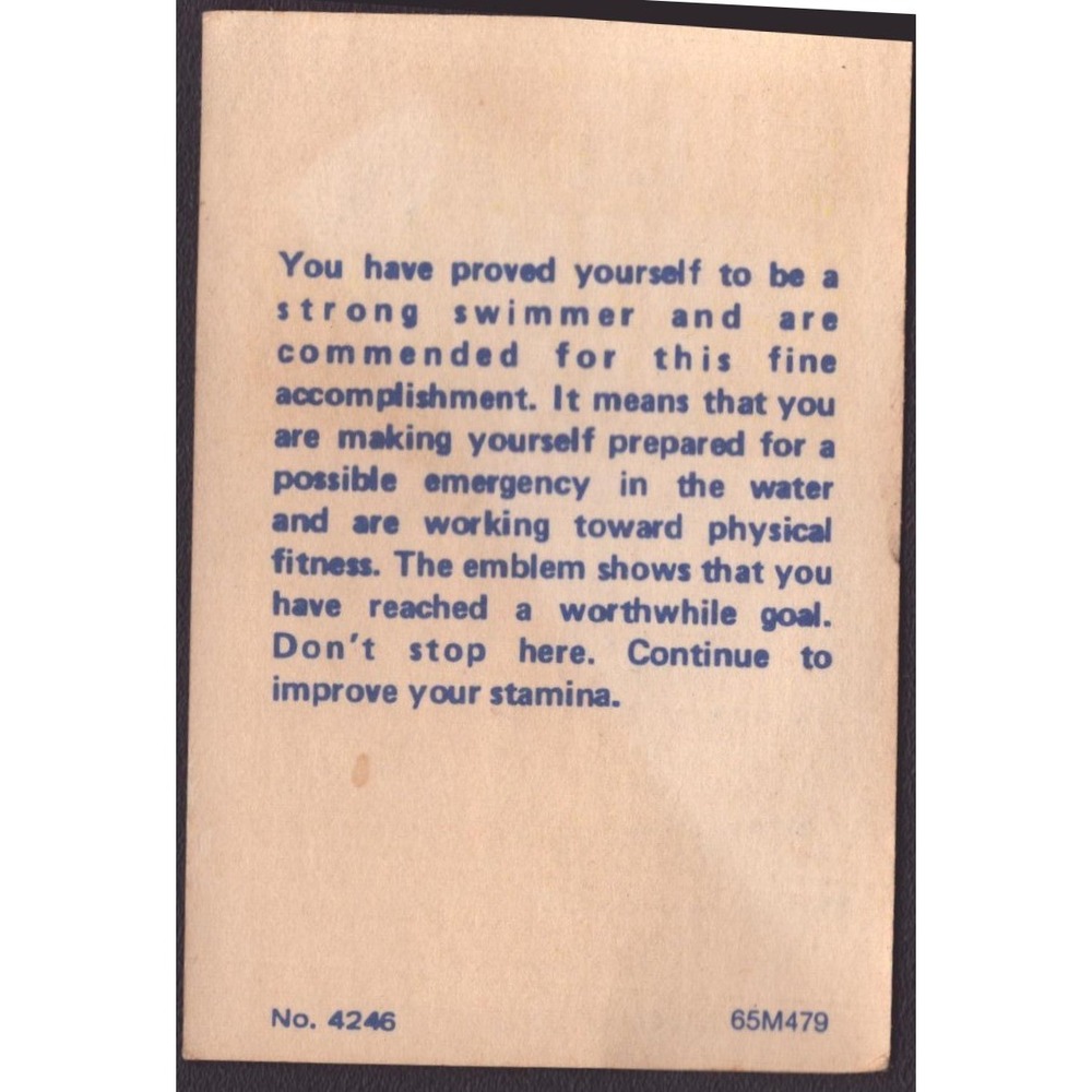 Vintage Boy Scouts of America Mile Swim BSA 1600 Meters Certificate Card No 4246 - Picture 2 of 2